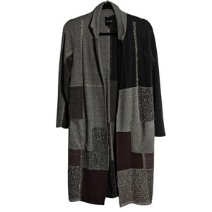 NIC + ZOE Gray And Maroon Patchwork in Duster Cardigan Size XS